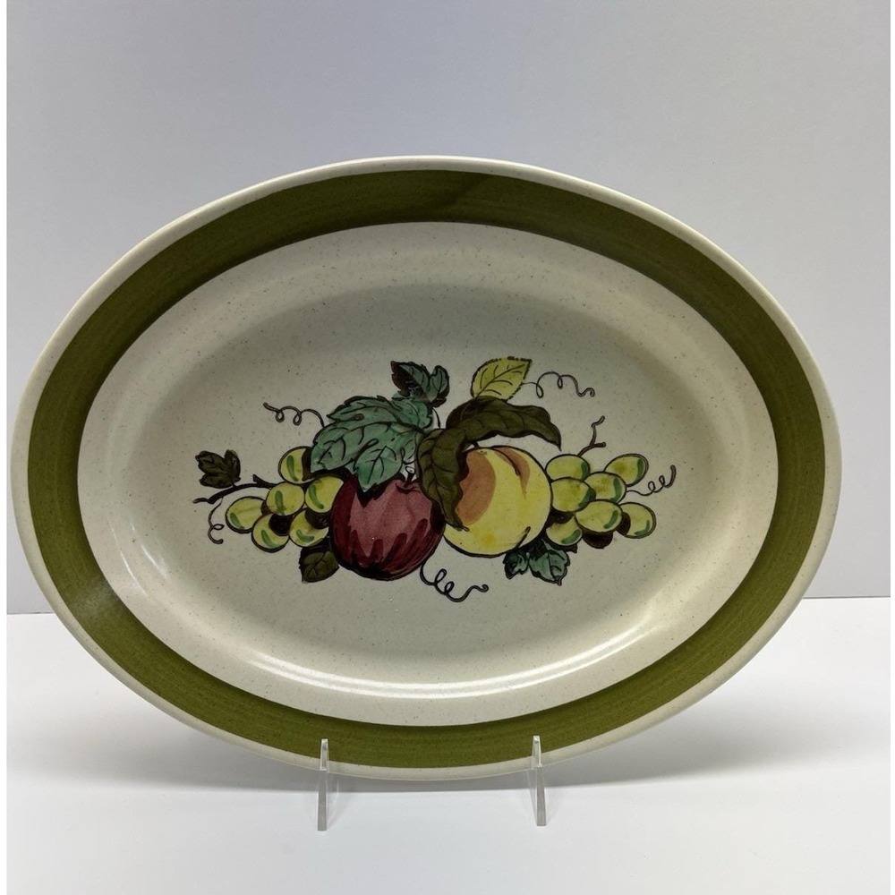 Metlox Poppytrail Provincial Fruit Green Oval Platter 13.5" Vintage 1960 EUC USA
